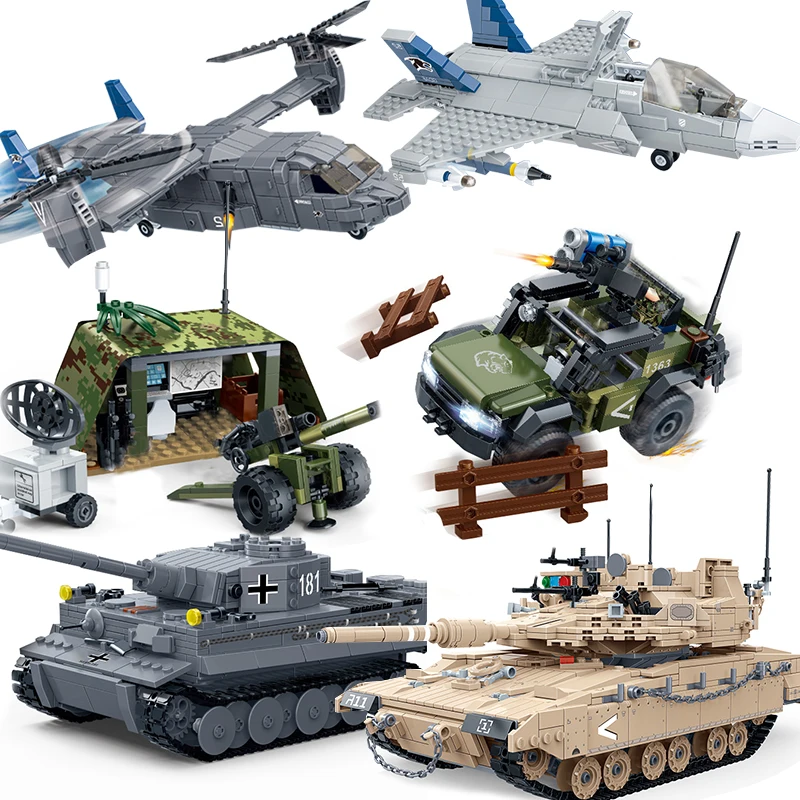 Military Transport Plane Helicopters Building Blocks Aircraft Panzer Tank Vehicle Armored Car Army WW2 Model Educational Toys | Игрушки и