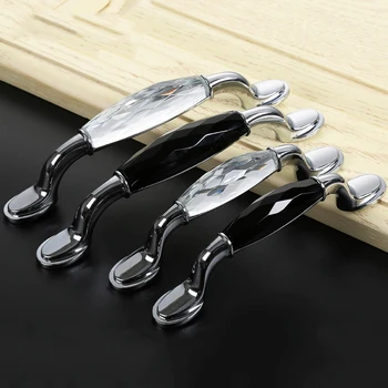 

2pcs Furniture Handles with Crystals Black Door Handles Luxury Kitchen Cabinet Handle Knobs and Handles Drawer Pulls