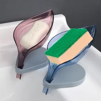 

1Pcs Creative Soap Dish Rack Leaf Shape Free Punch Sucker Soap Sponge Box Drain Rack Bathroom Organizer Storage Rack Container