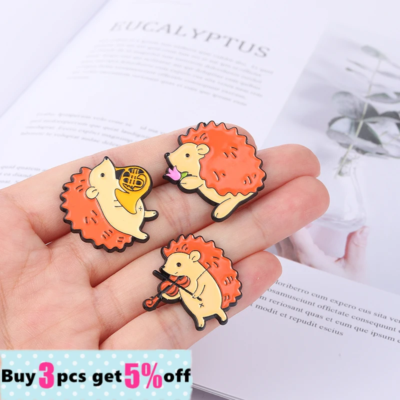 Musical instrument floral brooches saxophone violin badges hedgehog band lapel enamel pins bag hat backpack accessories jewelry