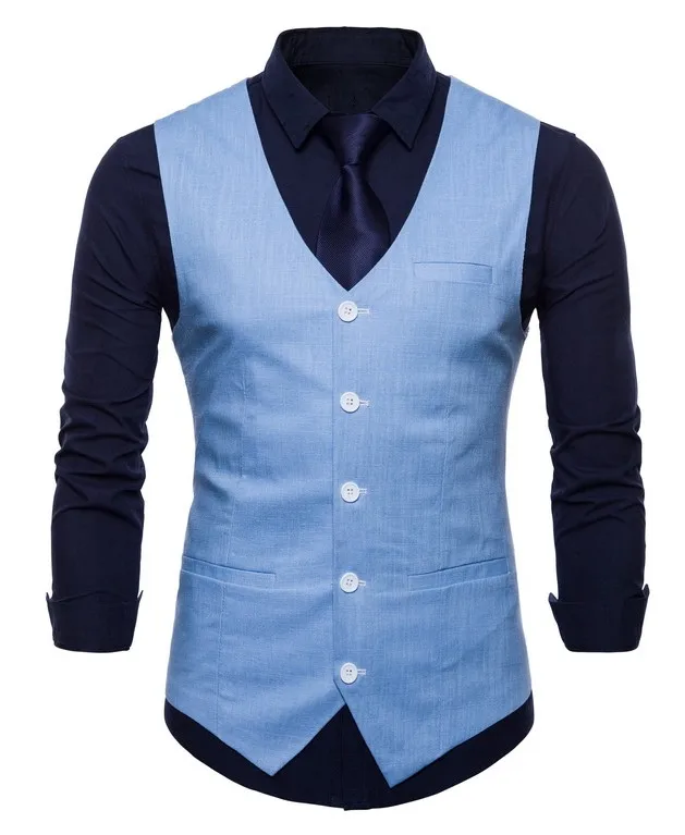 light blue4 Мужской двубортный костюм жилеты Нежные мужские повседневные деловые жилеты без рукавов винтажные официальные блейзеры жилет для свадебной вечеринки - Цвет: light blue4