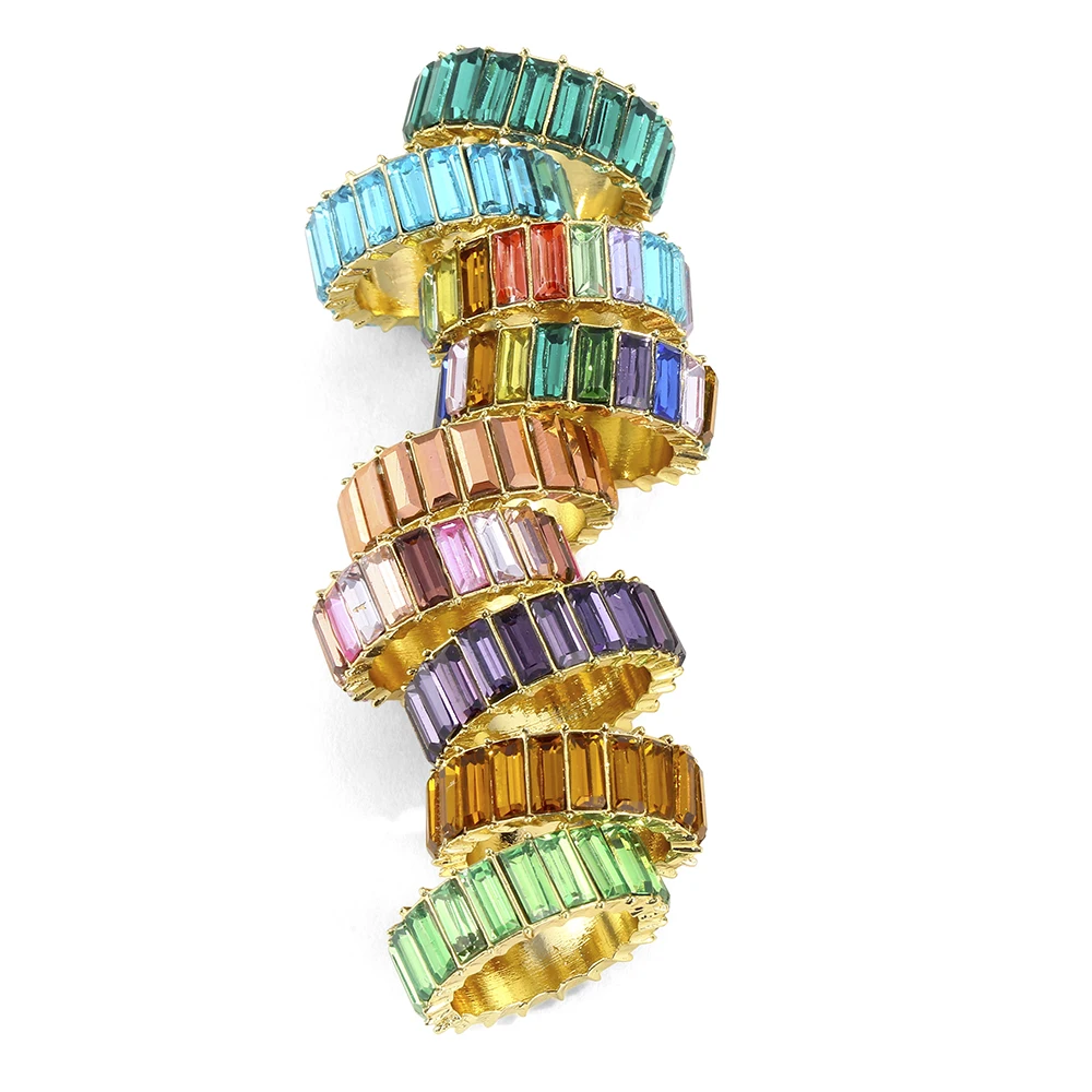 Finger Ring VG 6YM Dainty Rainbow Ring Multi Color Crystal Eternity Square Baguette Finger Ring Women Female Wedding Jewelry