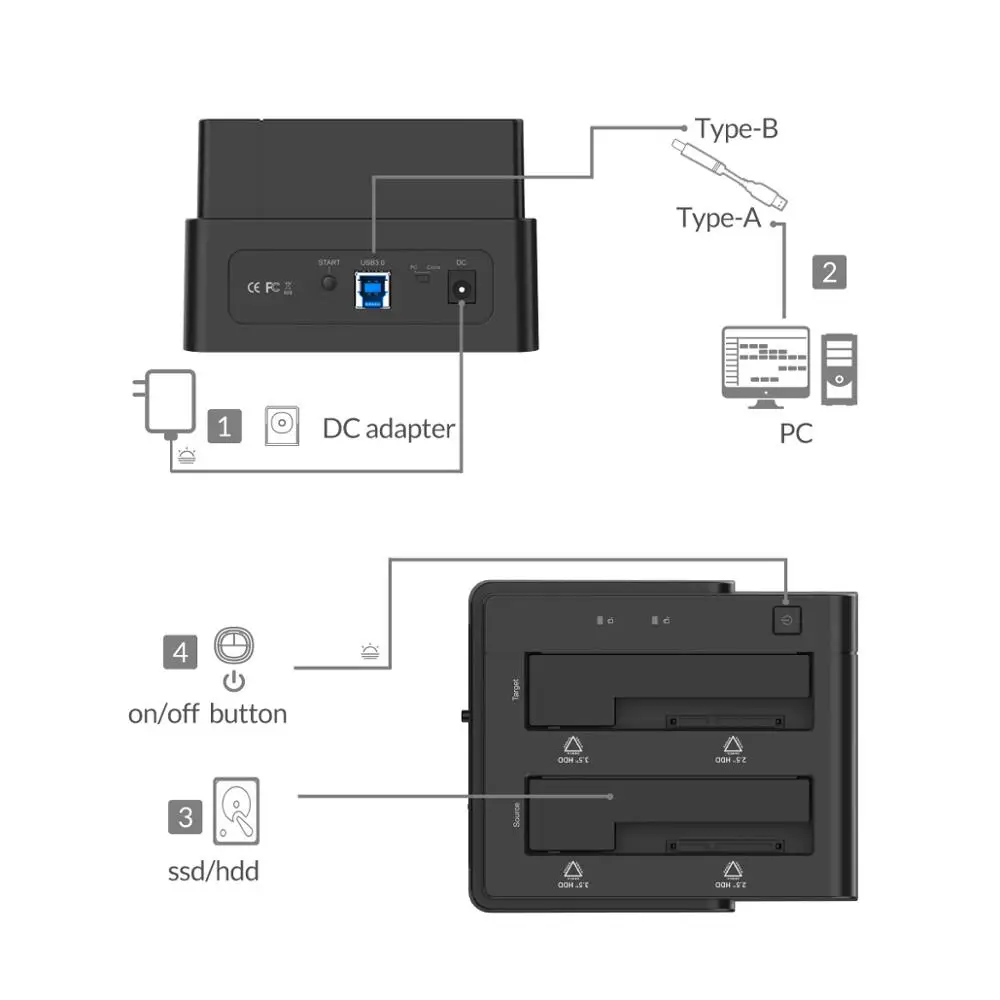 ORICO Clone Dual Bay 2 5 3 дюйма SATA к USB 0 внешняя док станция для жесткого диска UASP до 20 ТБ Plug