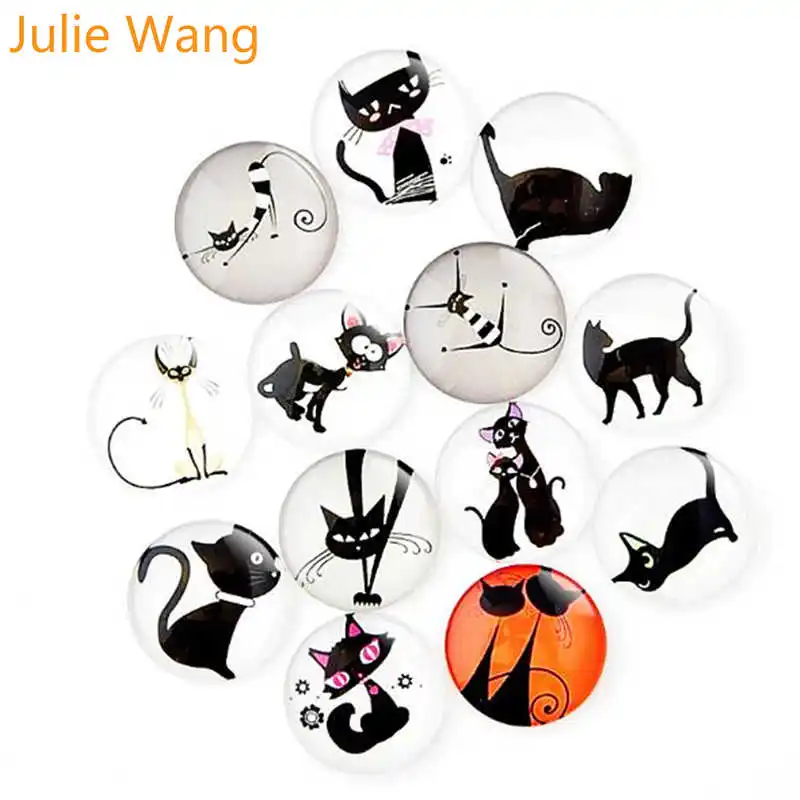

Julie Wang 8-30mm Glass Cats Cabochons Round Photo Random Mixed Demo Fat Back Jewelry Making Accessory findings