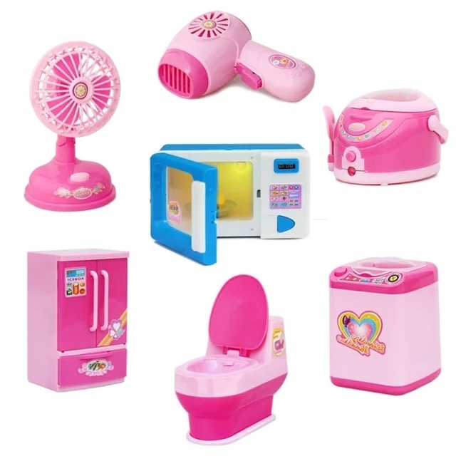 Mini Size Household Appliances Kitchen Toys Pretend Play Kitchen Accessories Toy Simulation Hair Dryer Microwave Oven Toys Girl 2