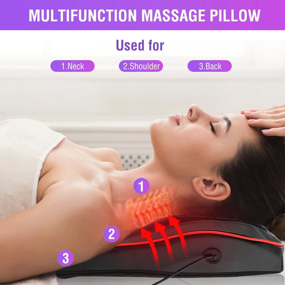 Neck Massager Electric Cervial Massage Pillow Heating Kneading Shoulder Back Waist Leg Foot Body Massager for Pain Relief