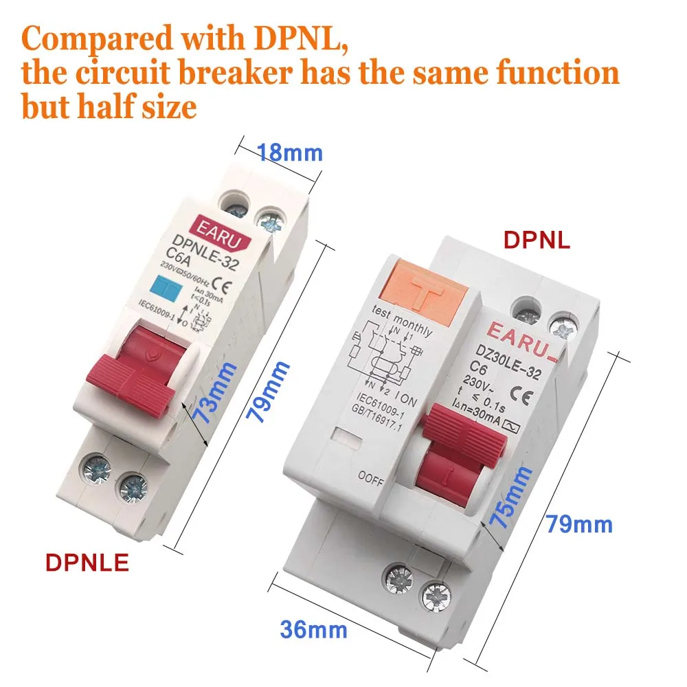 20a 18mm mini 230v 50 60hz rcbo