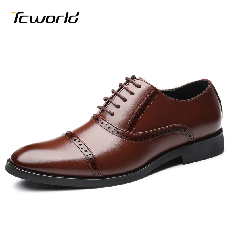 Elgant/Мужская официальная обувь; Мужские модельные туфли-оксфорды в деловом стиле; Мужская обувь; классическая Коричневая Кожаная обувь; сезон осень - Цвет: Коричневый