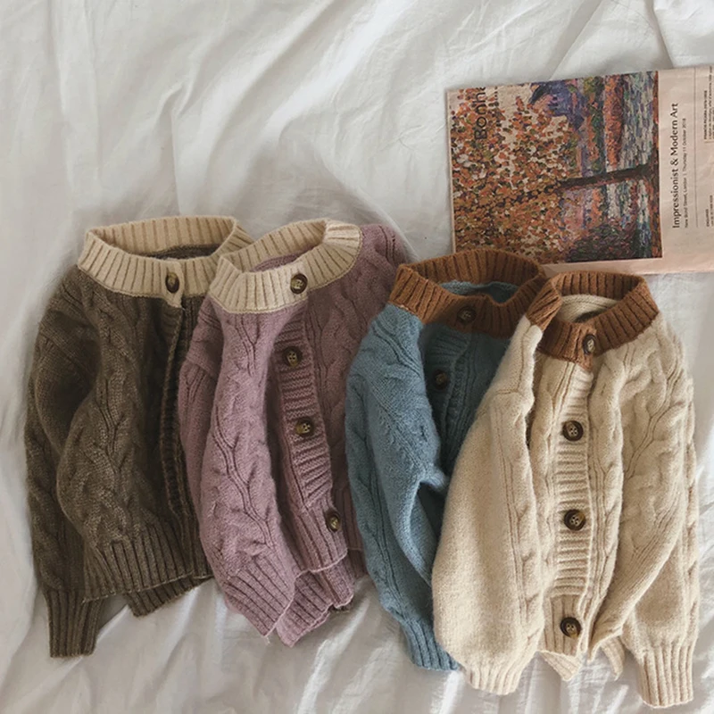 Korean Style Kids Clothes Baby Knitted Sweater Coat Boys Girls Solid Cardigan Handmade | Детская одежда и обувь