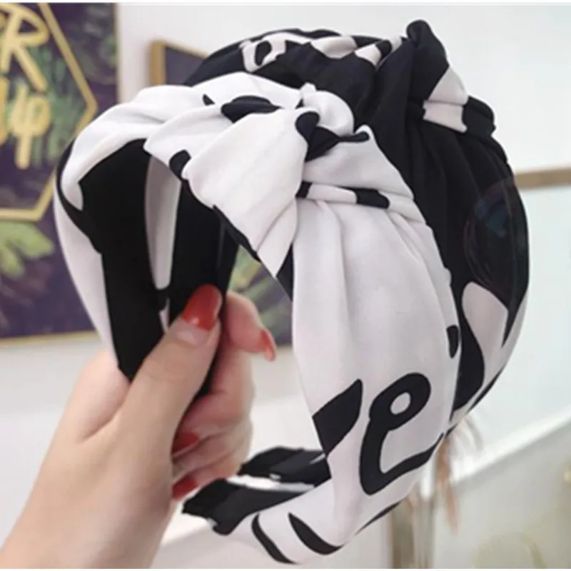 White Letters Headband Women Letters Print Hairband Headband Wide Korean Style Adults Make Up Headband Knotted Center Hair Hoop