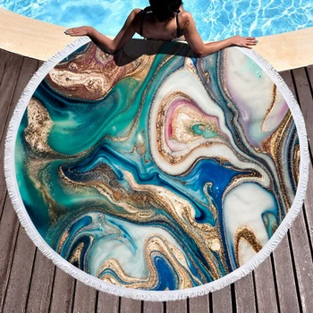 

Marble Large Round Beach Towel For Adult Colorful Quicksand Pattern Microfiber Shower Bath Towel Travel Blanket Swimming Cover