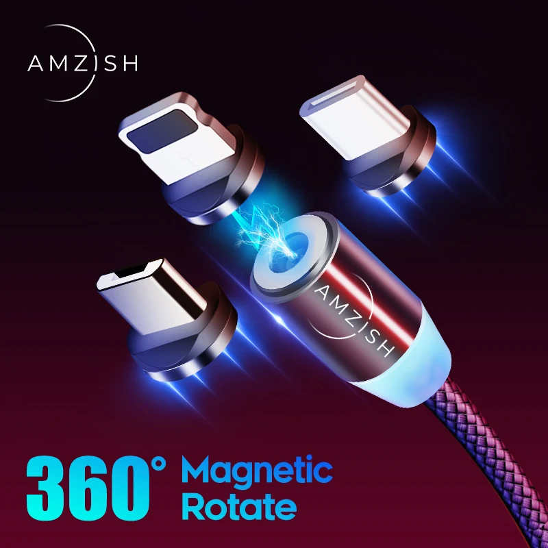 Amzish светодиодный магнитный Micro USB кабель для iPhone type-C кабель быстрой зарядки для samsung Xiaomi huawei магнитное зарядное устройство USB C кабель