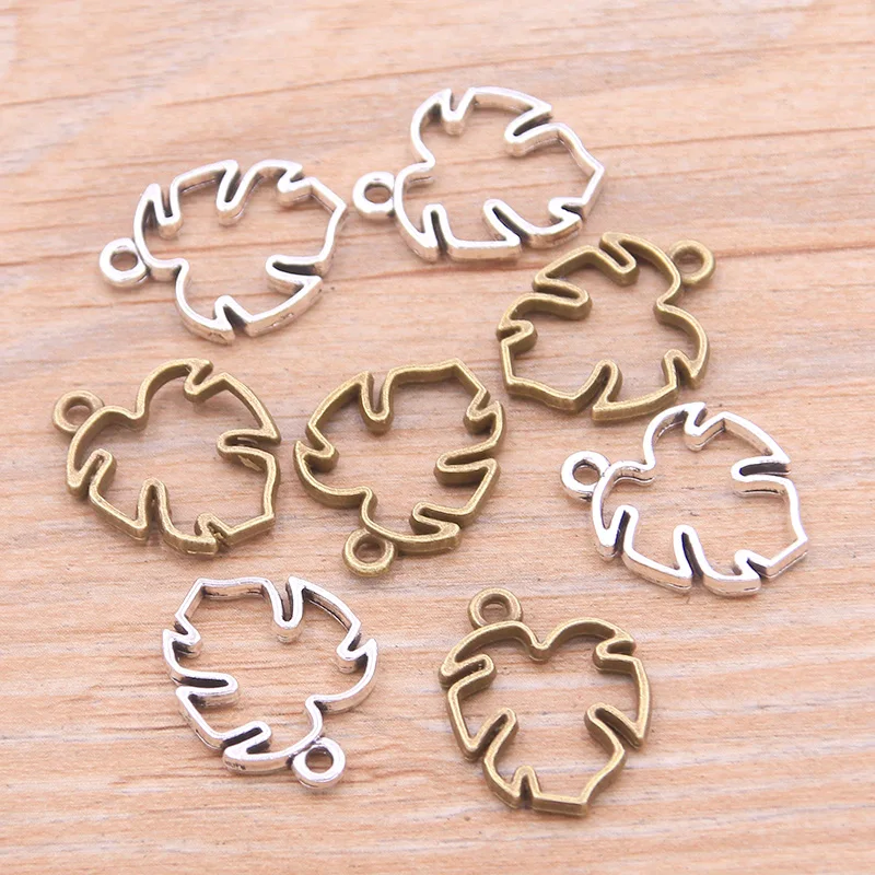 Metal-Alloy Jewelry Leaf Charms Plant-Pendant PULCHRITUDE Hollow-Out 20PCS Marking 14--19mm