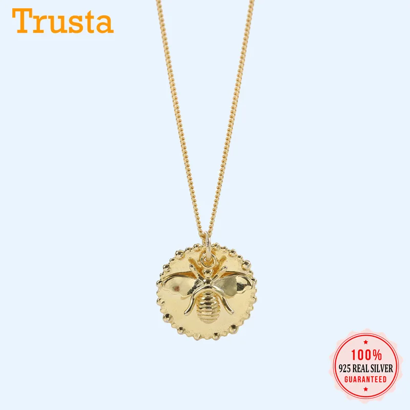 Trusta Bee ожерелье 925 Серебряный кулон Шарм Золото 3D твердые вещи ожерелье с насекомыми для женщин хорошее 925 ювелирное изделие DS1553-11