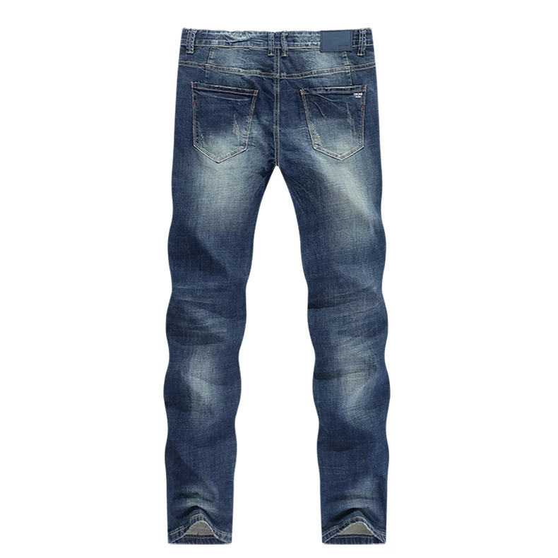 Dark Blue Jeans Men Stretch Slim Straight Regular Fit Spring Casual Pants Denim Trousers Men's