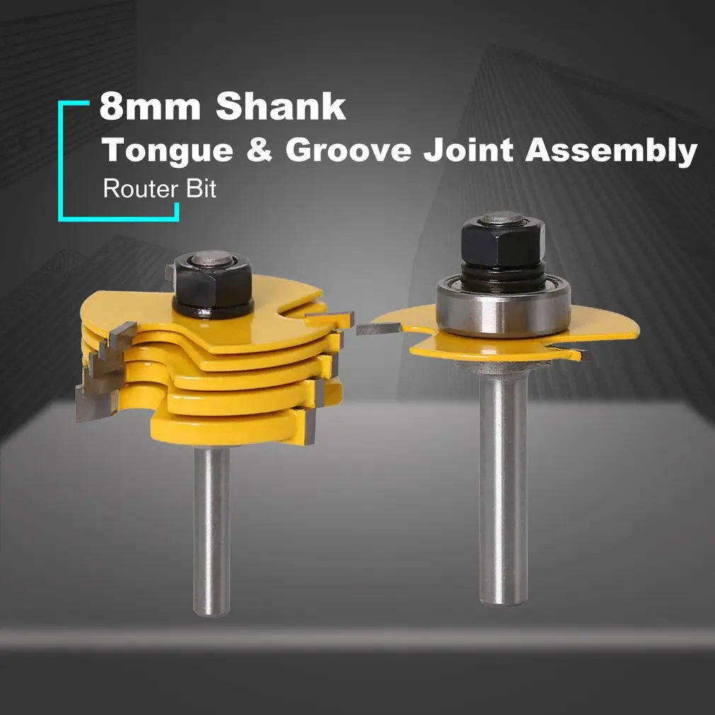 2PCS 8mm Shank Milling Cutter Router Bit Set high quality Tongue& Groove Joint Assembly Woodworking T-Milling Cutter Tool