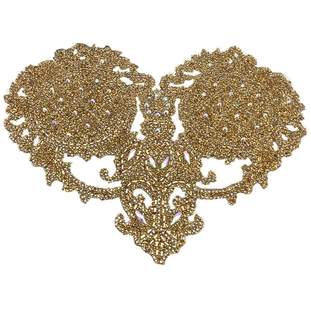 Newl design pineapple shape Gold rhinestone Motif Hot Fix Rhinestones Embellishment Iron on DIY  Patches Sewing Supplies craft B Gold