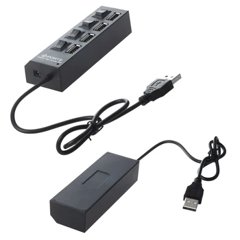 

LED Light On/Off Switch High Speed Mini 4 Ports USB 2.0 Hub Adapter