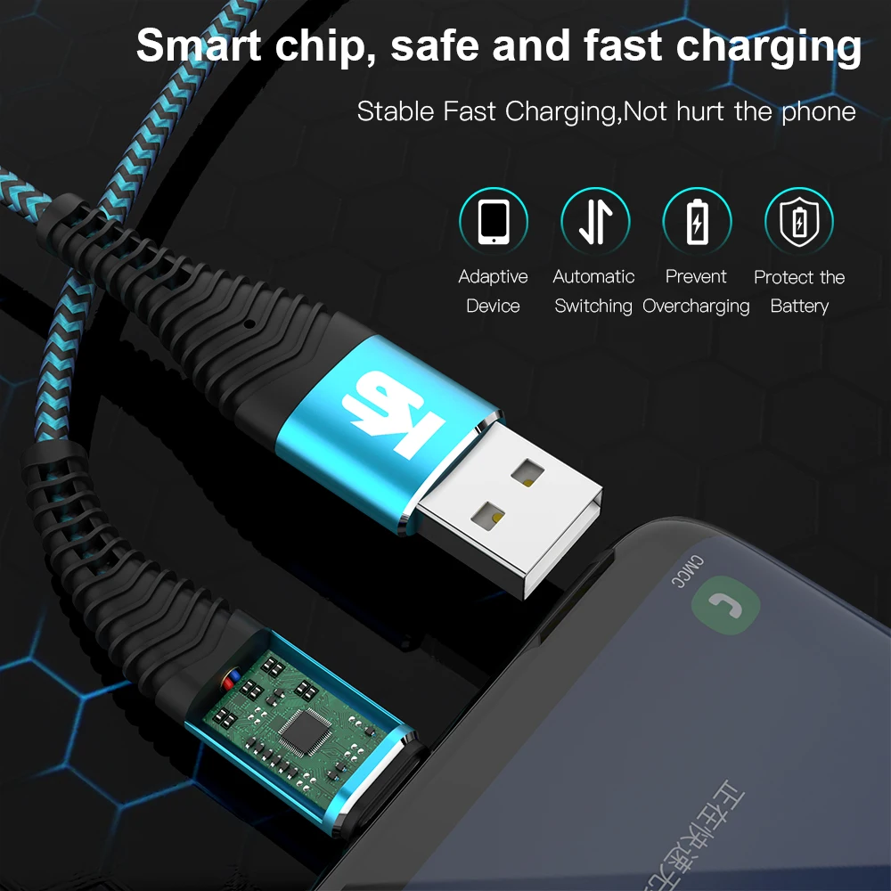 Кабель KEYSION 3.1A для быстрой зарядки USB Type C кабель зарядного устройства