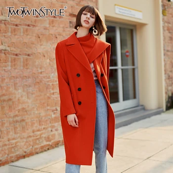 

TWOTWINSYLE Vintage Irregular Women's Woolen Coats Scarf Collar Long Sleeve High Waist Autumn Winter Parkas For Female Clothing