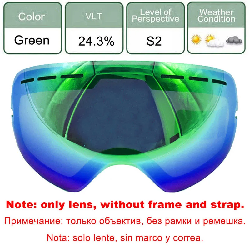 LOCLE двойные линзы лыжные очки Анти-Туман UV400 сферические лыжные очки катание на лыжах Снег Сноуборд очки лыжные очки осветляющие линзы - Цвет: Green Lens