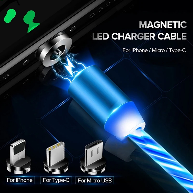 

Flowing Glowing Magnetic Micro USB Type-C Charging Lighting Cable For iPhone X XS MAX Huawei Samsung LED Luminous Data Cable
