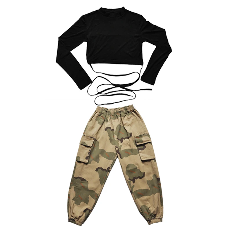 Tops and pants Детский костюм для джазовых танцев для девочек, костюмы для уличных танцев в стиле хип-хоп, детская одежда для сцены, одежда для выступлений - Цвет: Tops and pants