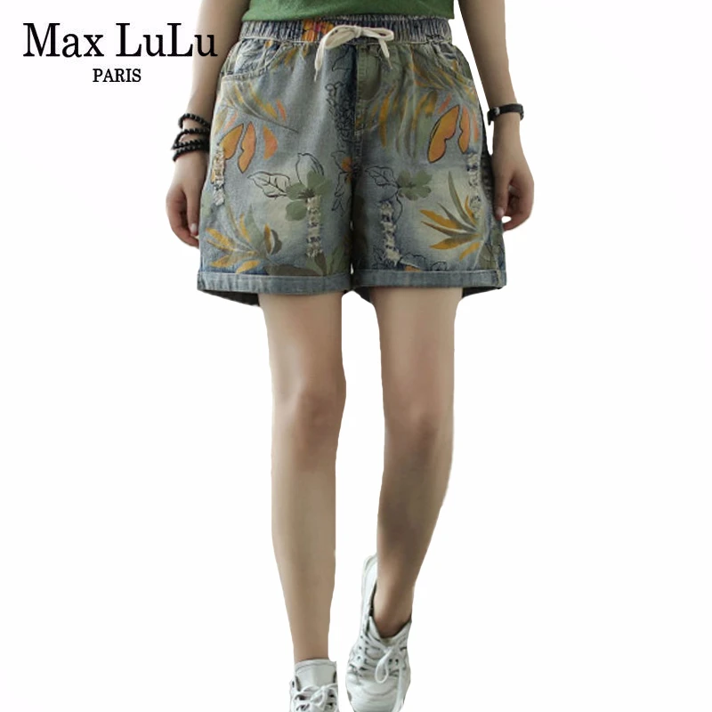 Max LuLu 2020 Новые корейские модные летние женские джинсовые брюки с принтом рваные