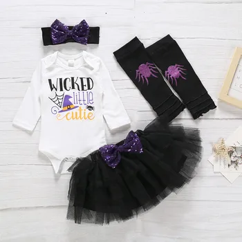 

2020 Infant Newborn Baby Girls Clothes Set Summer Autumn Long Sleeve Print Romper + Solid Tutu Skirts Baby Girls Outfits 4PCS