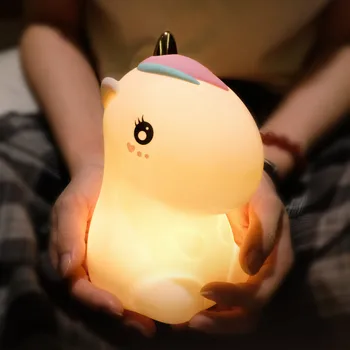 유니콘 LED 야간 조명 터치 센서, 다채로운 USB 충전식, 침실 침대 옆 실리콘 램프, 어린이 아기 크리스마스 선물