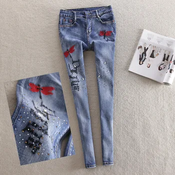 

Embroidered new diamond sequin jeans 2020 new female Korean version was thin feet trousers tide Korean female stretch pencilpant