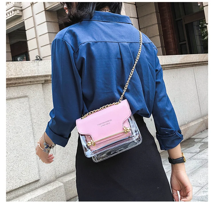 Модная женская брендовая дизайнерская маленькая квадратная сумка на плечо прозрачный полиуретановый комбинированный Материал сумки-мессенджеры новые женские сумки