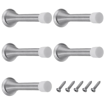 

5 Pack 85 mm Spring Door Stop Metal Door Stoppers with Screws and Base Plate (Silver)