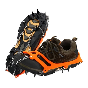 

Anti-Slip Ice Gripper 18 Teeth Welding Chain Stainless Steel Crampons Ice Cleats Easy Strolling on Snow and Ice for Winter Walki