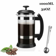 

French Press Coffee Maker Tea Milk Froth Brewer Kettle Glass Rust-Free Coffee Pot Home/Office Cafetiere With 1 Spoon 1000ML/32OZ