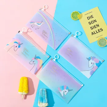 

4pcs Cute Mask Storage Bag Unicorn Printed Portable Storage Face Mask Case Plastic Mask Holder With Zipper Travel Cosmetics Bags