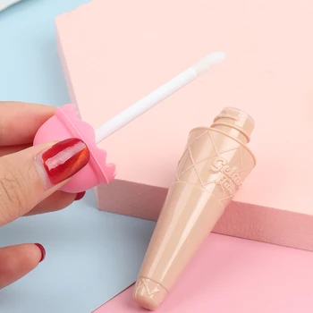 

1Pcs Empty Pink Ice Cream Cone Plastic DIY Lipgloss Tube Packaging Container with Stopper 8ml Lip Gloss Bottle Lip Glaze Tube