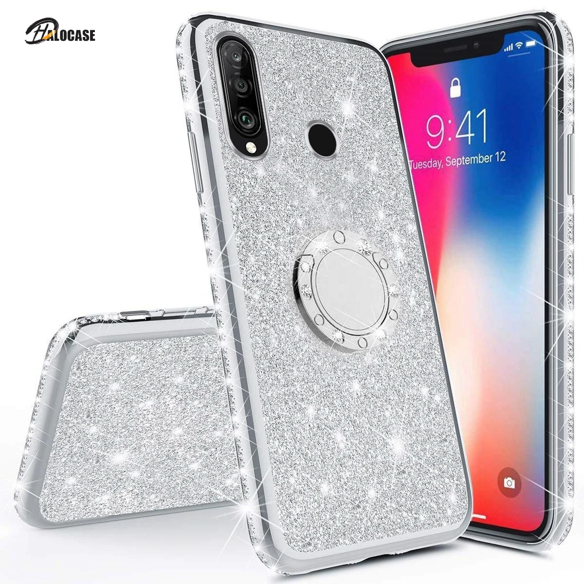 Bling Finger Ring Case for HUAWEI P30 Lite Pro P30Lite Shiny Diamond Rhinestone Glitter Soft TPU Stand Cover | Мобильные телефоны и