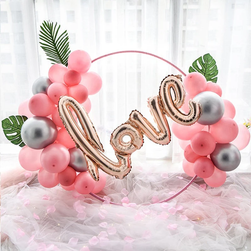

DIY Rose Gold Love Foil Balloons Hoop Ring Kit Chain Wreath with Leaves Balloon Garland kit Baby Shower Wedding Party Decoration