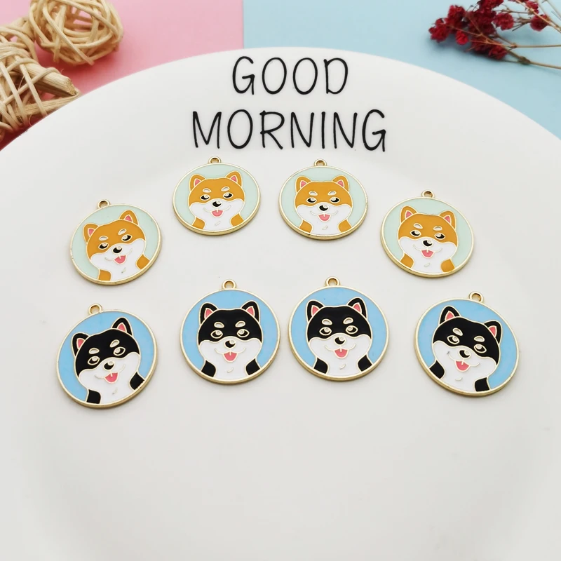 

10pcs/bag Cartoon Dog Enamel Charms Drop Oil Round Shape Husky Doggy Pendants Fit Earring Bracelet Jewelry DIY Accessory YZ717
