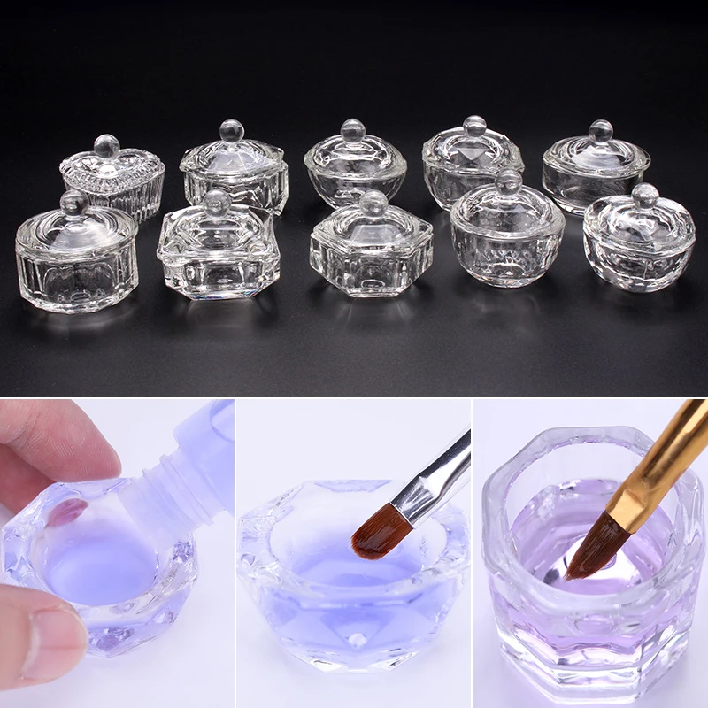 

1PC Acrylic Nail Cup Acrylic Powder Liquid Crystal Glass Dish Lid Bowl Cup Holder Equipment Nail Tool for Nails