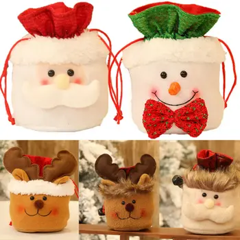 

New Christmas Kids Gift Candy Bags Cotton Santa Snowman Elk Storage Bag Xmas Decor Children Fashion Drawstring Bag