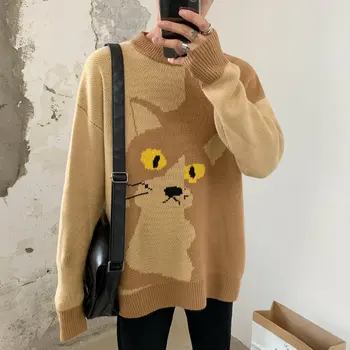 

Women/Men Sweater Jacquard Knit Cartoon Sweater And Pullovers Couples Sweater Casual Cute Loose Sweater Oversized Pull Femme