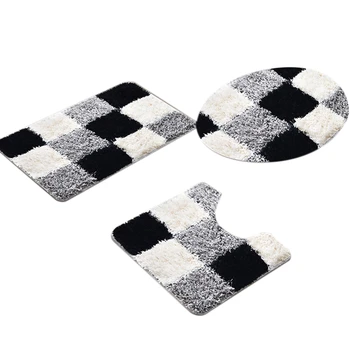 

Non Slip Toilet Cover Seat European Soft Bathroom Bath Mat Floor Rug Carpet with Slip Back 3Pcs