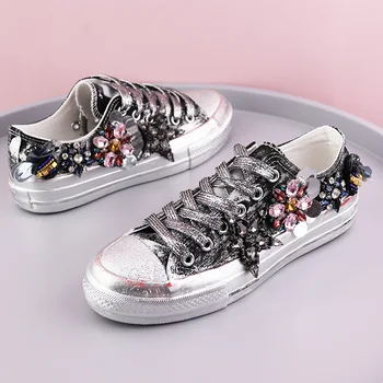 

Colorful Rhinestones Designer Platform Sneakers Women 2020 Black Canvas Casual Shoes Ladies Trainers Bling Shoes Sapato Feminino