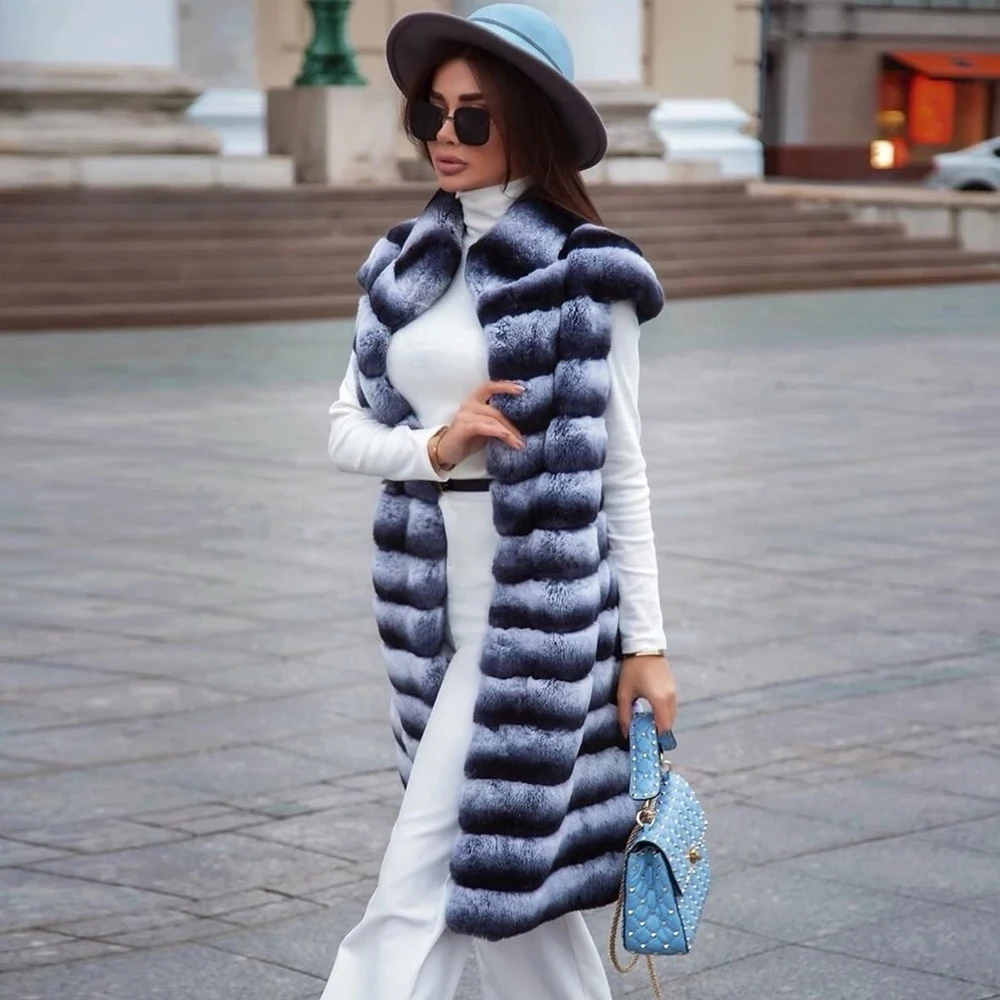 Fashion Long Real Rex Rabbit Fur Coat Stand Collar Short Sleeve Winter New Women Genuine Rex Rabbit Fur Coats Trendy Fur Outwear