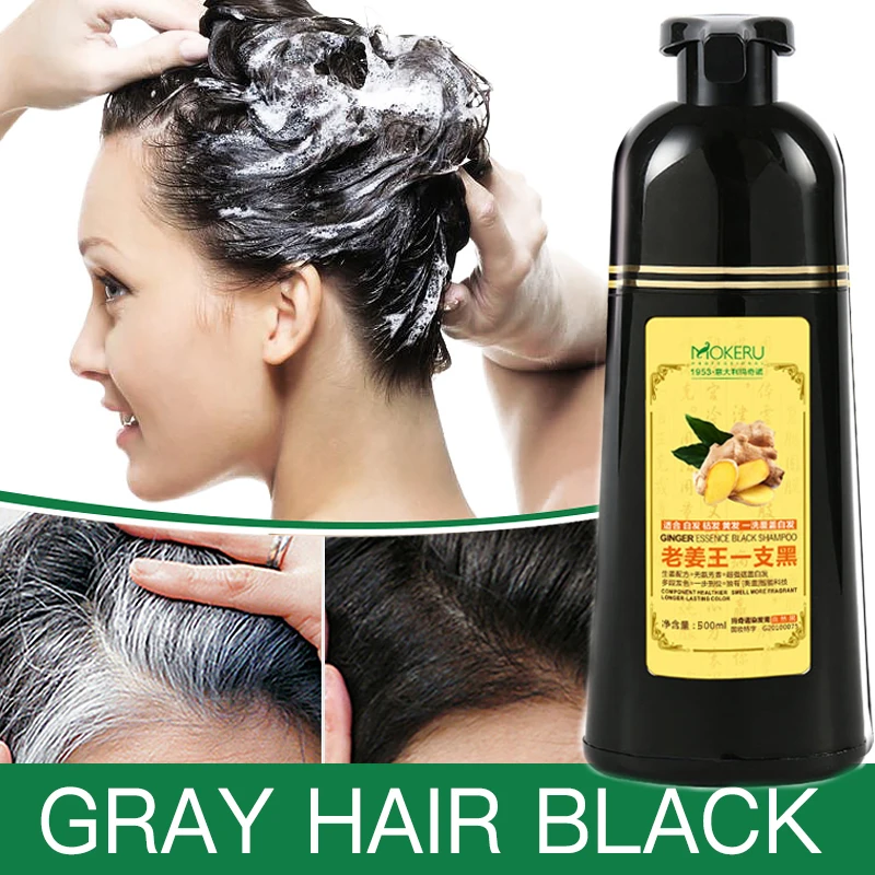 

Mokeru Natural 5 Minutes Fast Dyeing Black Long Lasting Permanent Ginger Black Hair Dye Shampoo For Coloring Gray Hair 500ml