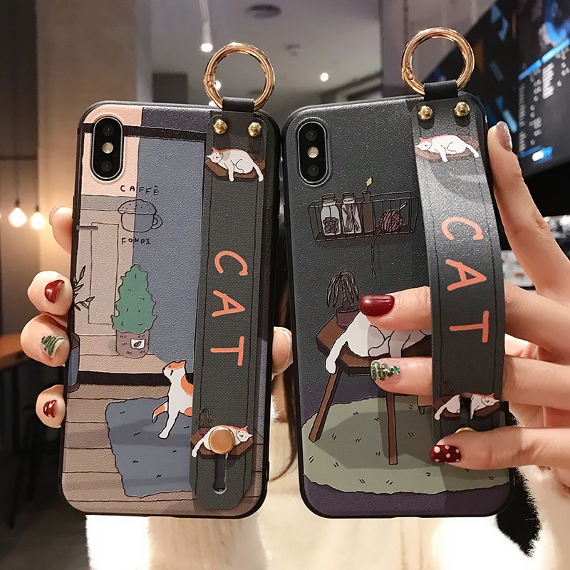 Чехол с ремешком на руку для iphone X XR Xs max 11 Pro Max SE 8 7 6S 6 Plus мягкий чехол из ТПУ
