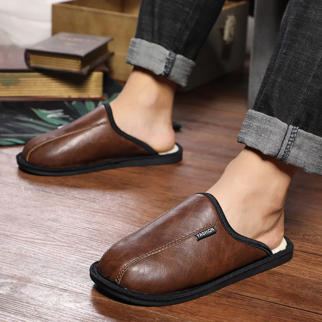 Мужские тапочки; Мужская и женская кожаная теплая обувь для дома и отдыха; мягкие домашние тапочки на платформе;# G2