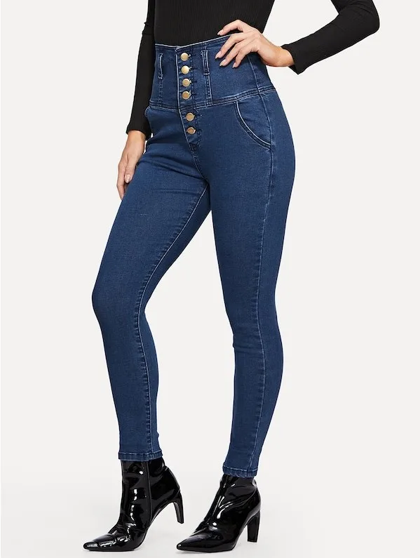 

3Y Cross Border Wise Amazon Popular 2020 New Breasted Elastic Slim Fit High Waist Jeans Women's Pants